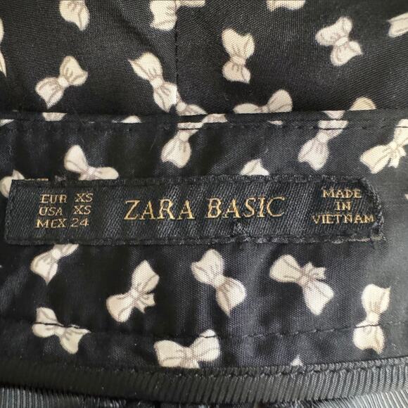 Zara Basic Black with White Bow Pattern Wide Leg Cropped Pant Size X-small - Picture 5 of 5